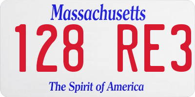 MA license plate 128RE3