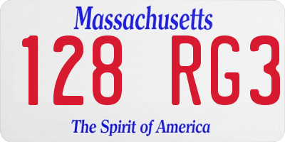 MA license plate 128RG3