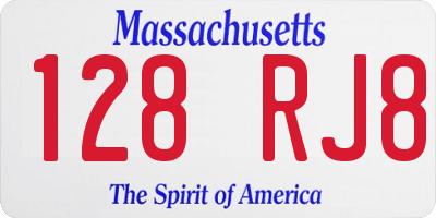 MA license plate 128RJ8