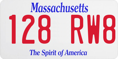 MA license plate 128RW8