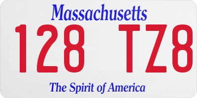 MA license plate 128TZ8