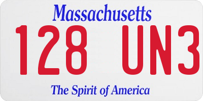 MA license plate 128UN3