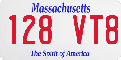 MA license plate 128VT8