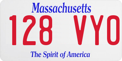 MA license plate 128VY0