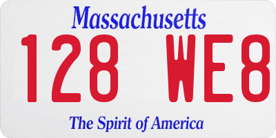 MA license plate 128WE8