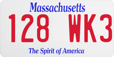 MA license plate 128WK3