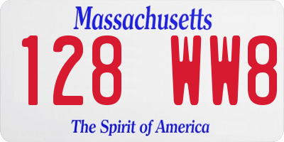 MA license plate 128WW8