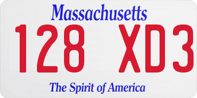 MA license plate 128XD3