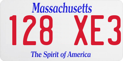 MA license plate 128XE3