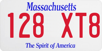 MA license plate 128XT8