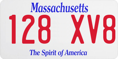 MA license plate 128XV8