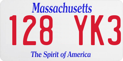 MA license plate 128YK3