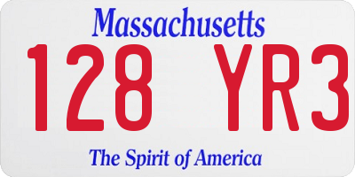 MA license plate 128YR3