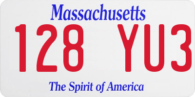 MA license plate 128YU3