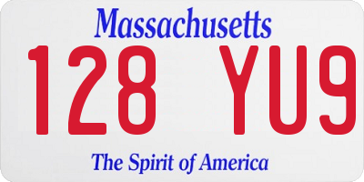 MA license plate 128YU9