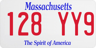 MA license plate 128YY9
