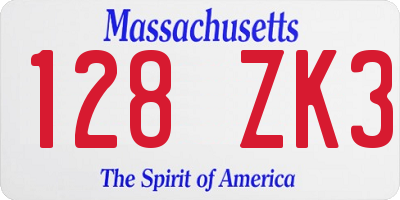 MA license plate 128ZK3