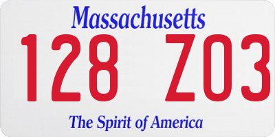 MA license plate 128ZO3