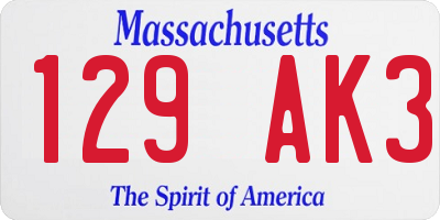 MA license plate 129AK3