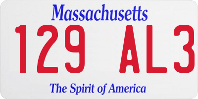 MA license plate 129AL3