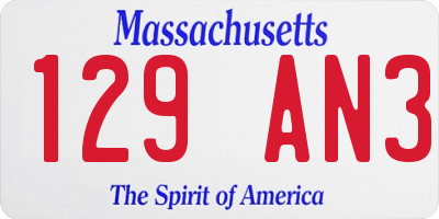 MA license plate 129AN3