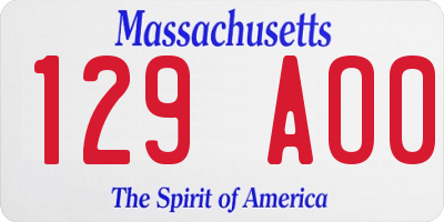 MA license plate 129AO0