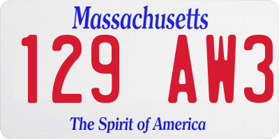 MA license plate 129AW3