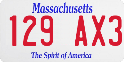 MA license plate 129AX3