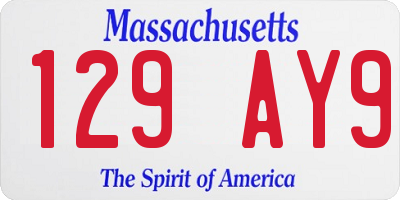 MA license plate 129AY9