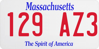MA license plate 129AZ3