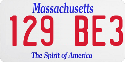 MA license plate 129BE3