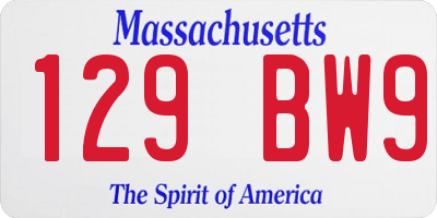 MA license plate 129BW9