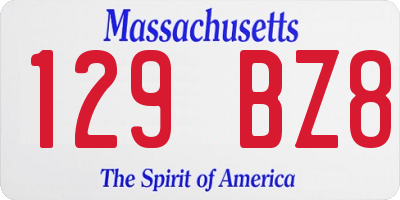 MA license plate 129BZ8