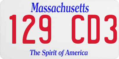 MA license plate 129CD3