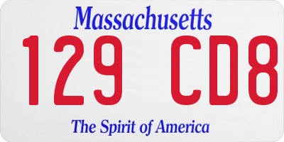 MA license plate 129CD8