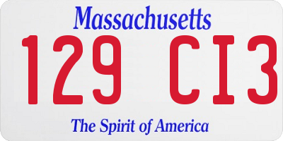 MA license plate 129CI3