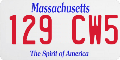 MA license plate 129CW5