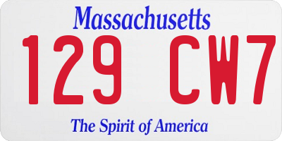 MA license plate 129CW7