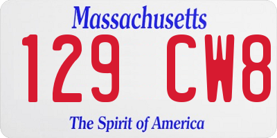 MA license plate 129CW8