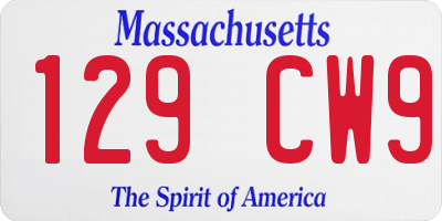 MA license plate 129CW9