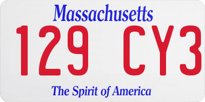 MA license plate 129CY3