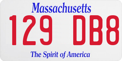 MA license plate 129DB8