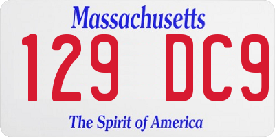 MA license plate 129DC9