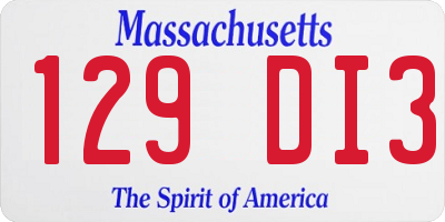 MA license plate 129DI3