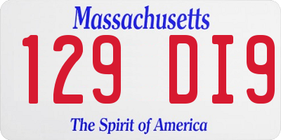 MA license plate 129DI9
