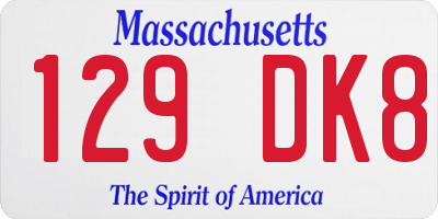 MA license plate 129DK8