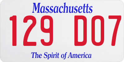 MA license plate 129DO7