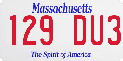 MA license plate 129DU3