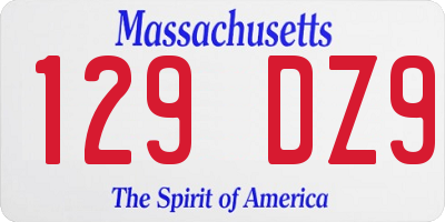 MA license plate 129DZ9