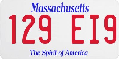 MA license plate 129EI9